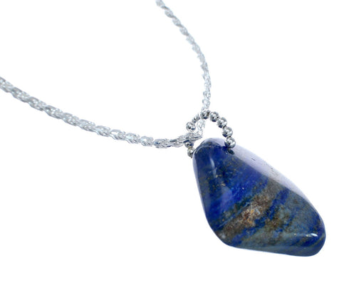 Native American Sterling Silver Lapis Italian Rope Chain 18" Necklace Pendant Set AX128041